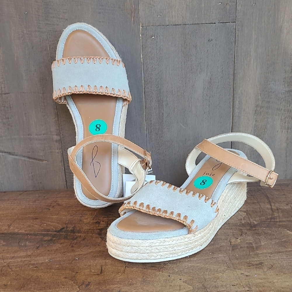 NWT Joie Sandals Women's sz 8 Tan/Grey Suede 3" Platform Wedge Sandal